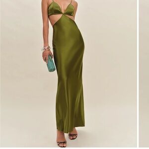REFORMATION Poppies Green Maxi Dress